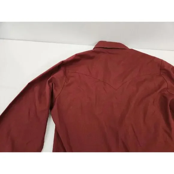 Vintage Men’s Medium Chute Red Maroon Western Pearl Snap Embroidered Wagon Shirt - Picture 11 of 15